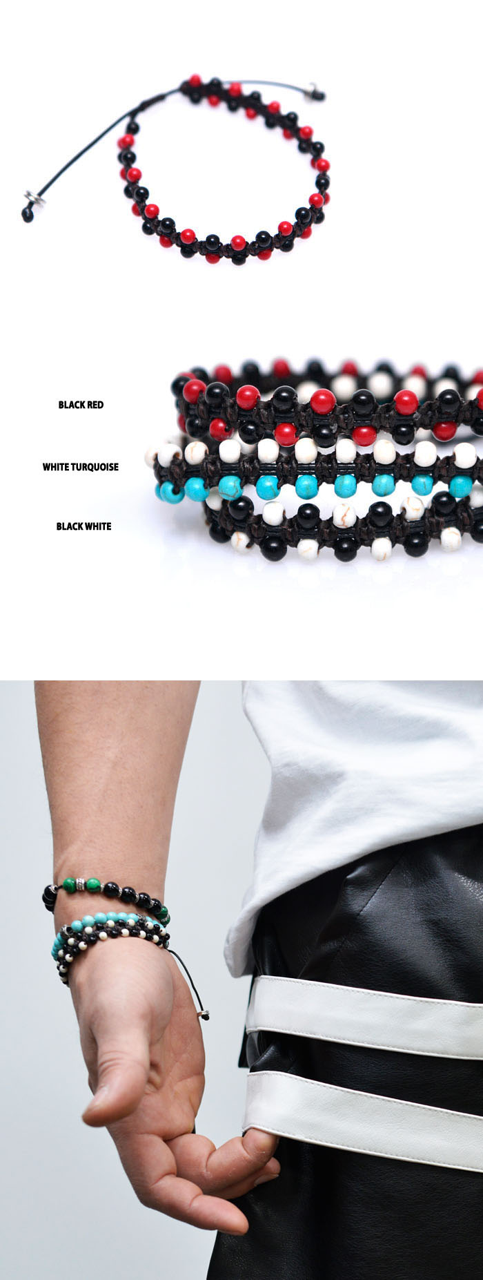 Accessories Bracelets Dual Gemstone Beads Tie UpBracelet 314